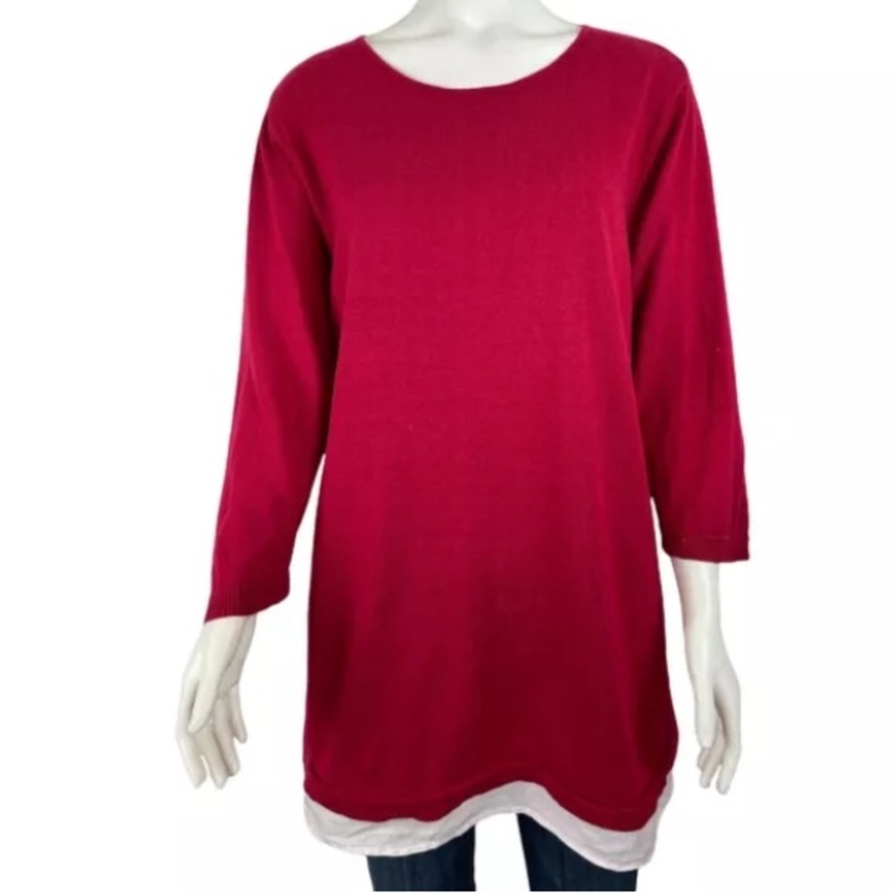 J Jill Size Small Linen Cotton Blend Red Knit Top 3/4 Sleeve Shirt